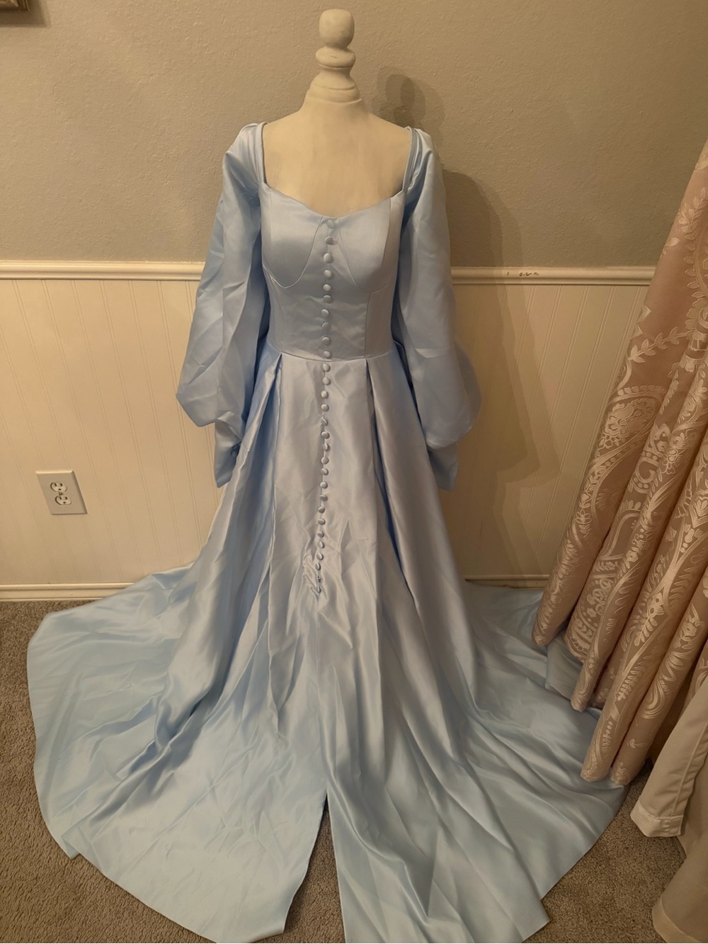 Classic Light Blue Satin Ball Gown Dress